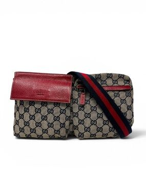 Gucci Interlocking GG Logo Monogram Belt Bum Bag Crossbody Purse Brown Canvas